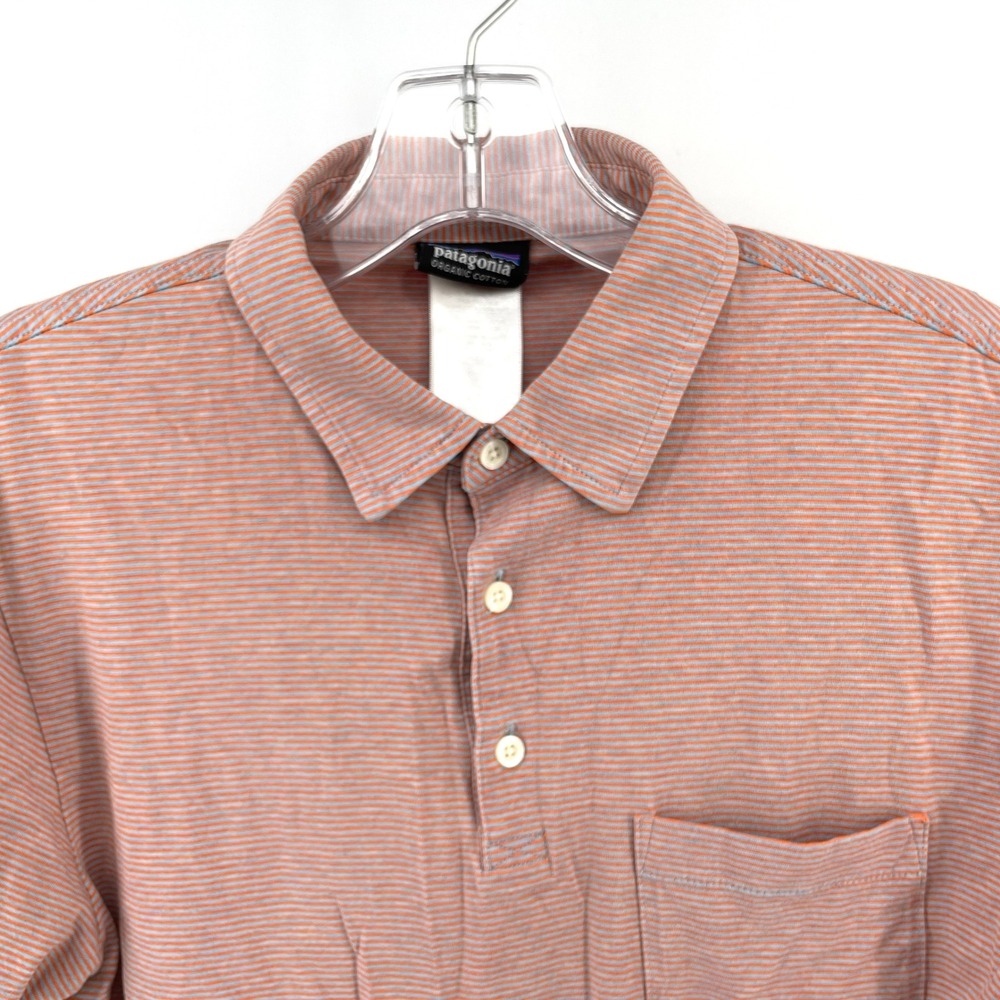Patagonia Striped Polo Shirt Men's XS Orange Gray Organic Cotton Short Sleeves